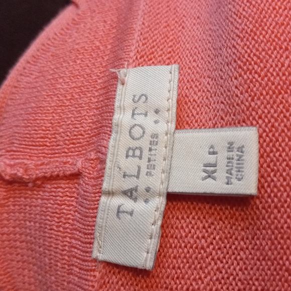 Talbots Peach Open style Sweater w/scalloped edge, 100% Cotton, size XLp - Picture 6 of 7